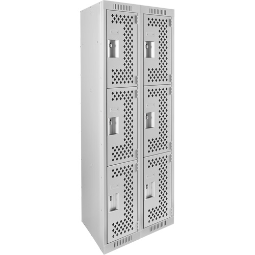 Clean Line Lockers, 3 -tier, Bank of 2, 24" x 12" x 72", Steel, Grey, Rivet (Assembled), Perforated NTL Industrial
