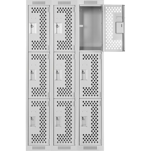 Casiers Clean Line, 3 niveaux, Bloc de 3, 36" x 12" x 72", Acier, Gris, Rivet (assembl&eacute;), Perfor&eacute; NTL Industrial
