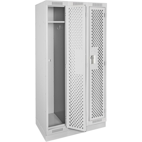 Clean Line Lockers, Bank of 3, 36" x 15" x 76", Steel, Grey, Rivet (Assembled), Perforated NTL Industrial