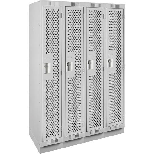 Clean Line Lockers, Bank of 4, 48" x 15" x 76", Steel, Grey, Rivet (Assembled), Perforated NTL Industrial