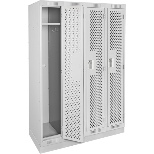Clean Line Lockers, Bank of 4, 48" x 15" x 76", Steel, Grey, Rivet (Assembled), Perforated NTL Industrial