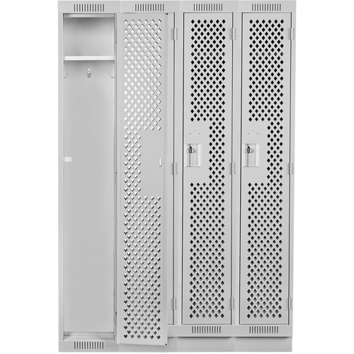 Clean Line Lockers, Bank of 4, 48" x 15" x 76", Steel, Grey, Rivet (Assembled), Perforated NTL Industrial