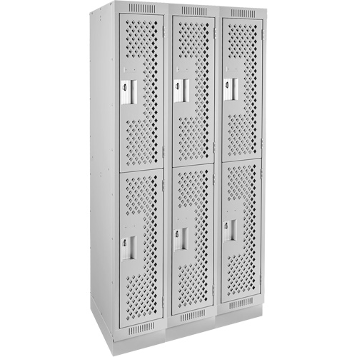 Clean Line Lockers, 2 -tier, Bank of 3, 36" x 12" x 76", Steel, Grey, Rivet (Assembled), Perforated NTL Industrial