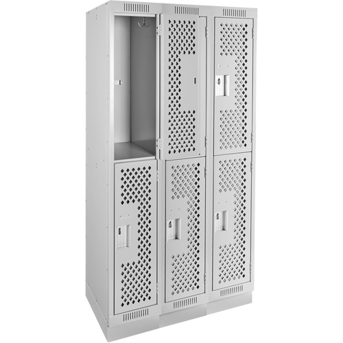 Clean Line Lockers, 2 -tier, Bank of 3, 36" x 12" x 76", Steel, Grey, Rivet (Assembled), Perforated NTL Industrial