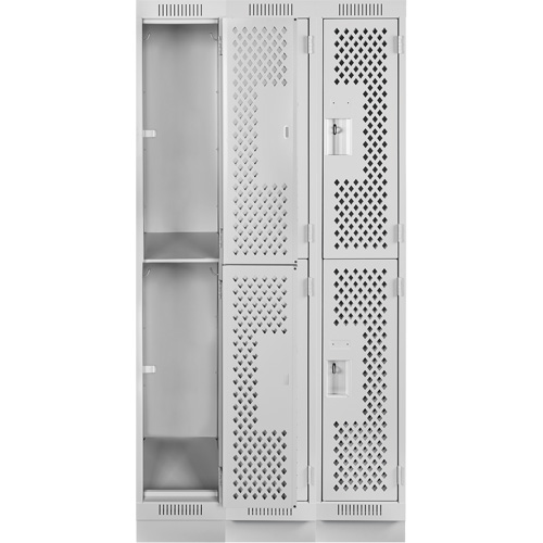 Clean Line Lockers, 2 -tier, Bank of 3, 36" x 12" x 76", Steel, Grey, Rivet (Assembled), Perforated NTL Industrial