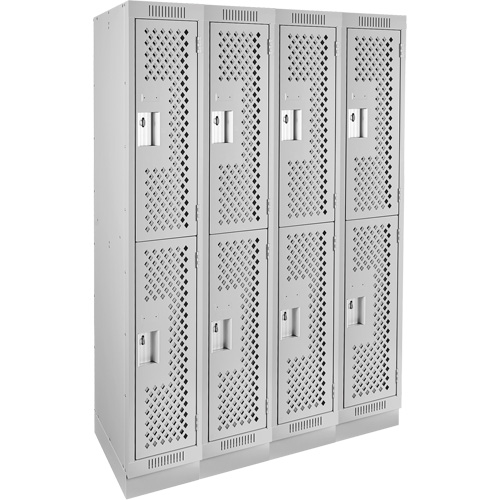Clean Line Lockers, 2 -tier, Bank of 4, 48" x 12" x 76", Steel, Grey, Rivet (Assembled), Perforated NTL Industrial
