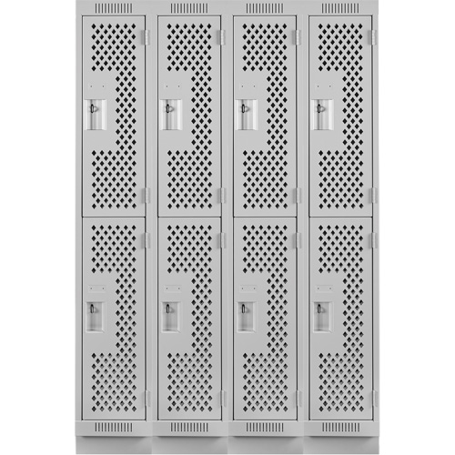 Clean Line Lockers, 2 -tier, Bank of 4, 48" x 12" x 76", Steel, Grey, Rivet (Assembled), Perforated NTL Industrial