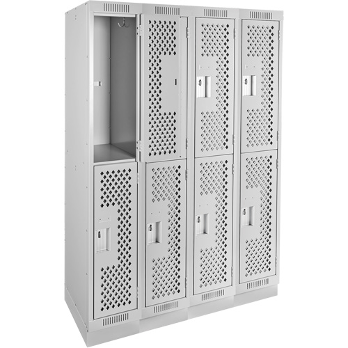 Clean Line Lockers, 2 -tier, Bank of 4, 48" x 12" x 76", Steel, Grey, Rivet (Assembled), Perforated NTL Industrial