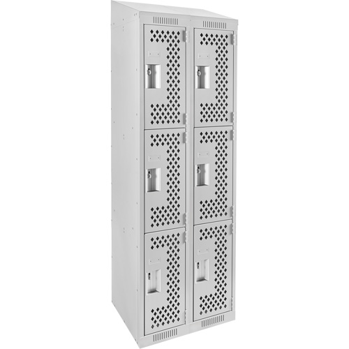 Clean Line Lockers, 3 -tier, Bank of 2, 24" x 18" x 78", Steel, Grey, Rivet (Assembled), Perforated NTL Industrial