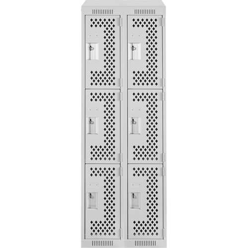 Clean Line Lockers, 3 -tier, Bank of 2, 24" x 18" x 78", Steel, Grey, Rivet (Assembled), Perforated NTL Industrial