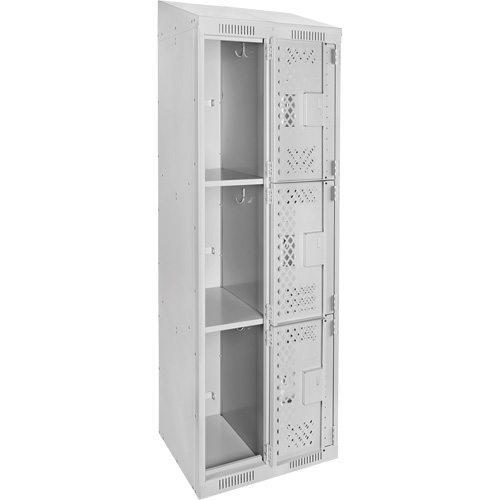 Clean Line Lockers, 3 -tier, Bank of 2, 24" x 18" x 78", Steel, Grey, Rivet (Assembled), Perforated NTL Industrial