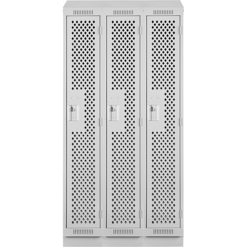 Clean Line Lockers, Bank of 3, 36" x 15" x 82", Steel, Grey, Rivet (Assembled), Perforated NTL Industrial