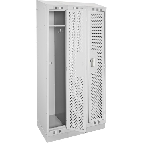 Clean Line Lockers, Bank of 3, 36" x 15" x 82", Steel, Grey, Rivet (Assembled), Perforated NTL Industrial