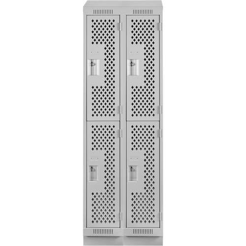 Clean Line Lockers, 2 -tier, Bank of 2, 24" x 18" x 82", Steel, Grey, Rivet (Assembled), Perforated NTL Industrial