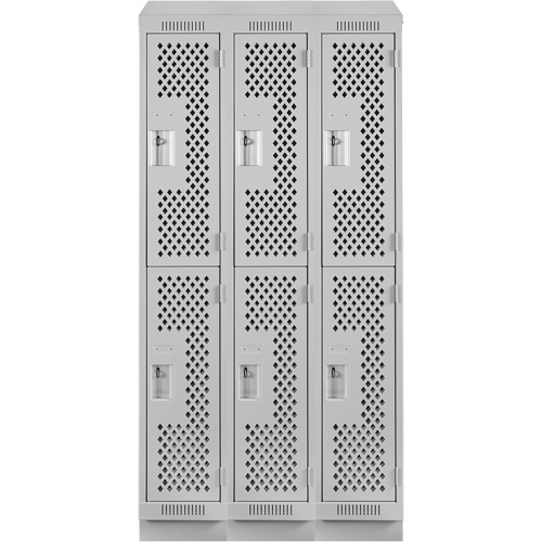 Clean Line Lockers, 2 -tier, Bank of 3, 36" x 12" x 82", Steel, Grey, Rivet (Assembled), Perforated NTL Industrial