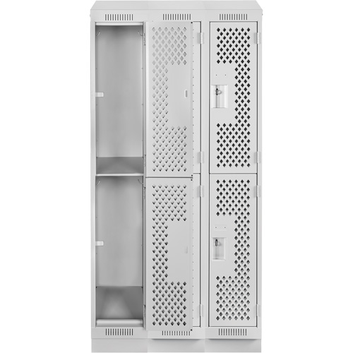Clean Line Lockers, 2 -tier, Bank of 3, 36" x 12" x 82", Steel, Grey, Rivet (Assembled), Perforated NTL Industrial