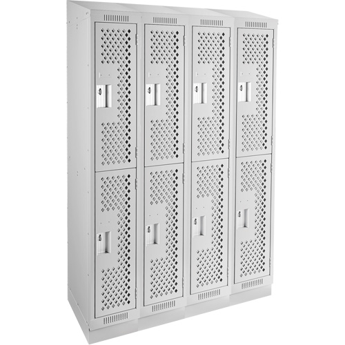 Clean Line Lockers, 2 -tier, Bank of 4, 48" x 18" x 82", Steel, Grey, Rivet (Assembled), Perforated NTL Industrial