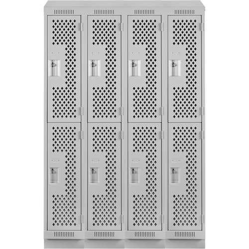 Clean Line Lockers, 2 -tier, Bank of 4, 48" x 18" x 82", Steel, Grey, Rivet (Assembled), Perforated NTL Industrial