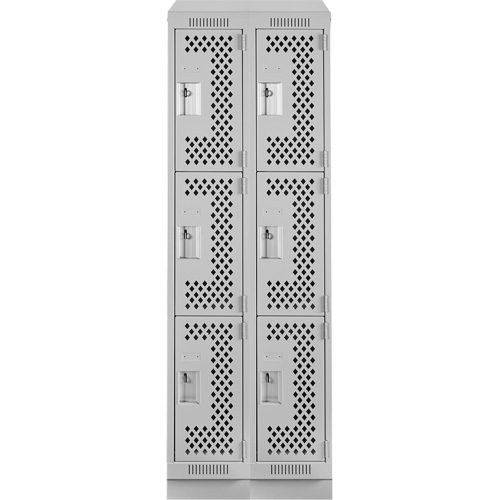 Clean Line Lockers, 3 -tier, Bank of 2, 24" x 15" x 82", Steel, Grey, Rivet (Assembled), Perforated NTL Industrial
