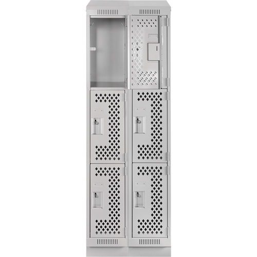 Clean Line Lockers, 3 -tier, Bank of 2, 24" x 15" x 82", Steel, Grey, Rivet (Assembled), Perforated NTL Industrial