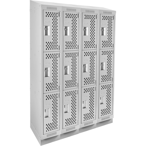 Casiers Clean Line, 3 niveaux, Bloc de 4, 48" x 15" x 82", Acier, Gris, Rivet (assembl&eacute;), Perfor&eacute; NTL Industrial