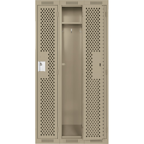 Clean Line Lockers, Bank of 3, 36" x 12" x 72", Steel, Beige, Rivet (Assembled), Perforated NTL Industrial