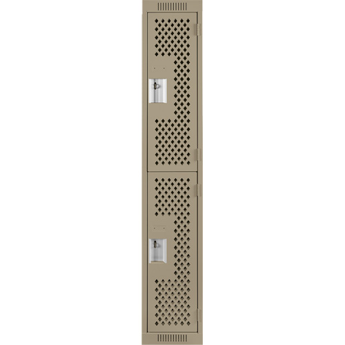 Clean Line Lockers, 2 -tier, 12" x 12" x 72", Steel, Beige, Rivet (Assembled), Perforated NTL Industrial