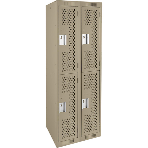 Clean Line Lockers, 2 -tier, Bank of 2, 24" x 12" x 72", Steel, Beige, Rivet (Assembled), Perforated NTL Industrial