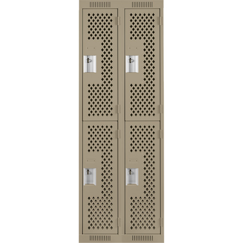 Clean Line Lockers, 2 -tier, Bank of 2, 24" x 12" x 72", Steel, Beige, Rivet (Assembled), Perforated NTL Industrial