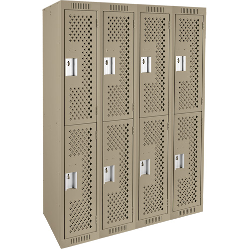 Clean Line Lockers, 2 -tier, Bank of 4, 48" x 15" x 72", Steel, Beige, Rivet (Assembled), Perforated NTL Industrial