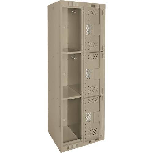 Clean Line Lockers, 3 -tier, Bank of 2, 24" x 12" x 72", Steel, Beige, Rivet (Assembled), Perforated NTL Industrial