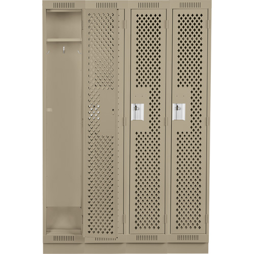 Clean Line Lockers, Bank of 4, 48" x 15" x 76", Steel, Beige, Rivet (Assembled), Perforated NTL Industrial