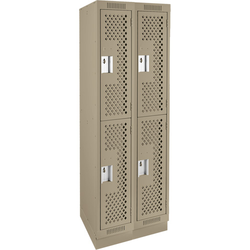 Clean Line Lockers, 2 -tier, Bank of 2, 24" x 12" x 76", Steel, Beige, Rivet (Assembled), Perforated NTL Industrial