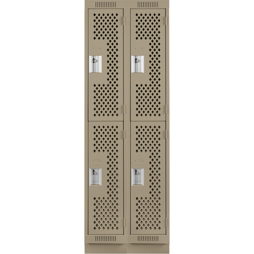 Clean Line Lockers, 2 -tier, Bank of 2, 24" x 12" x 76", Steel, Beige, Rivet (Assembled), Perforated NTL Industrial