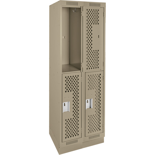 Clean Line Lockers, 2 -tier, Bank of 2, 24" x 12" x 76", Steel, Beige, Rivet (Assembled), Perforated NTL Industrial