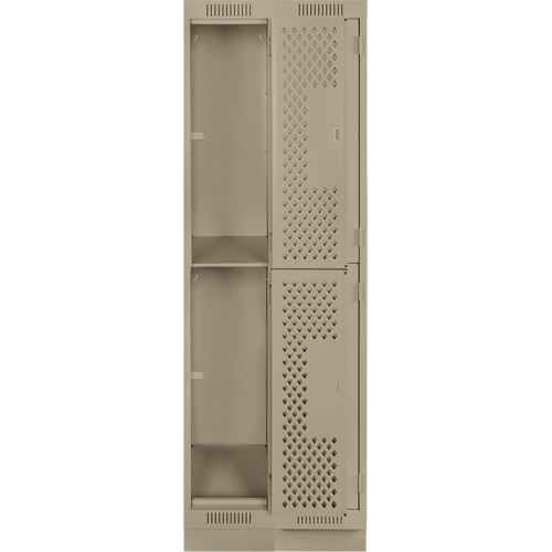 Clean Line Lockers, 2 -tier, Bank of 2, 24" x 12" x 76", Steel, Beige, Rivet (Assembled), Perforated NTL Industrial