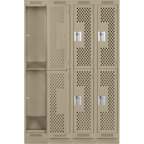Casiers Clean Line, 2 niveaux, Bloc de 4, 48" x 12" x 76", Acier, Beige, Rivet (assembl&eacute;), Perfor&eacute; NTL Industrial