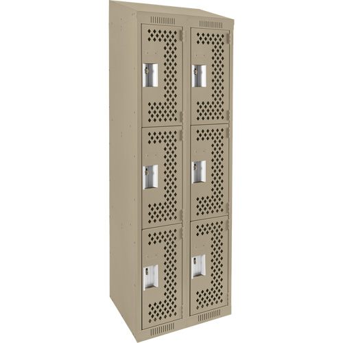 Clean Line Lockers, 3 -tier, Bank of 2, 24" x 18" x 78", Steel, Beige, Rivet (Assembled), Perforated NTL Industrial