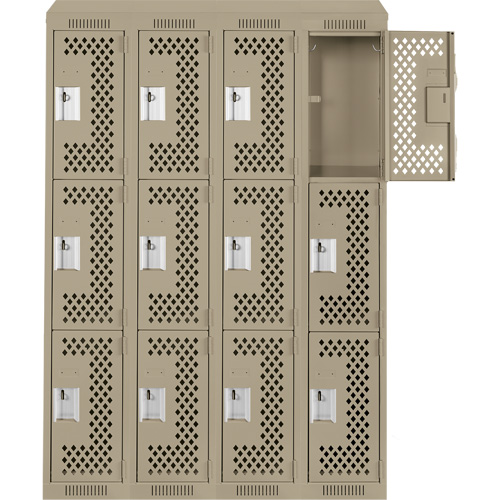 Clean Line Lockers, 3 -tier, Bank of 4, 48" x 18" x 78", Steel, Beige, Rivet (Assembled), Perforated NTL Industrial