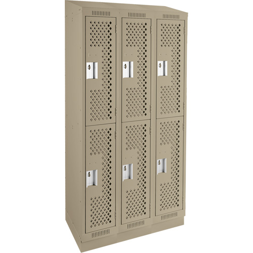 Casiers Clean Line, 2 niveaux, Bloc de 3, 36" x 12" x 82", Acier, Beige, Rivet (assembl&eacute;), Perfor&eacute; NTL Industrial