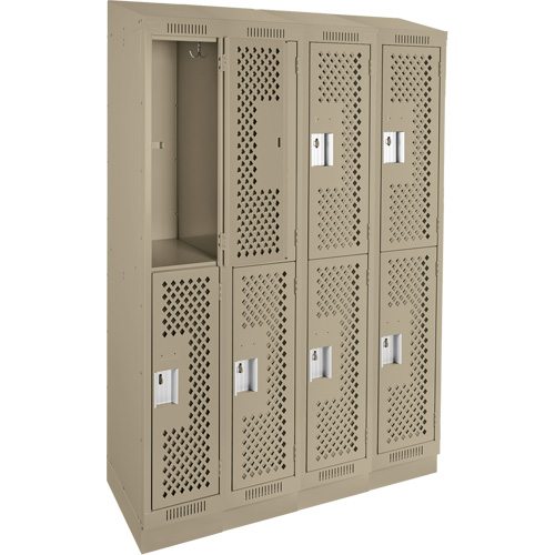 Clean Line Lockers, 2 -tier, Bank of 4, 48" x 18" x 82", Steel, Beige, Rivet (Assembled), Perforated NTL Industrial