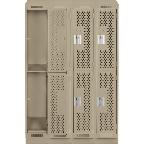 Clean Line Lockers, 2 -tier, Bank of 4, 48" x 18" x 82", Steel, Beige, Rivet (Assembled), Perforated NTL Industrial