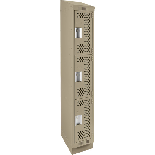 Clean Line Lockers, 3 -tier, 12" x 18" x 82", Steel, Beige, Rivet (Assembled), Perforated NTL Industrial