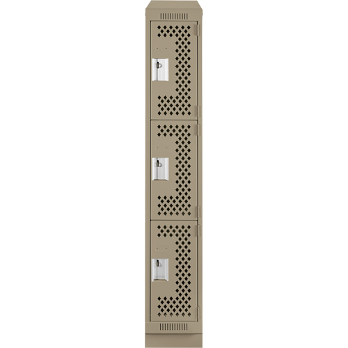 Clean Line Lockers, 3 -tier, 12" x 18" x 82", Steel, Beige, Rivet (Assembled), Perforated NTL Industrial