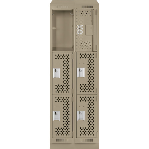 Clean Line Lockers, 3 -tier, Bank of 2, 24" x 15" x 82", Steel, Beige, Rivet (Assembled), Perforated NTL Industrial