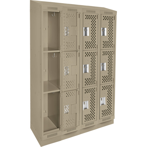 Casiers Clean Line, 3 niveaux, Bloc de 4, 48" x 15" x 82", Acier, Beige, Rivet (assembl&eacute;), Perfor&eacute; NTL Industrial