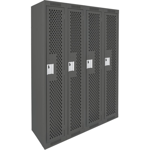 Clean Line Lockers, Bank of 4, 48" x 12" x 72", Steel, Charcoal, Rivet (Assembled), Perforated NTL Industrial