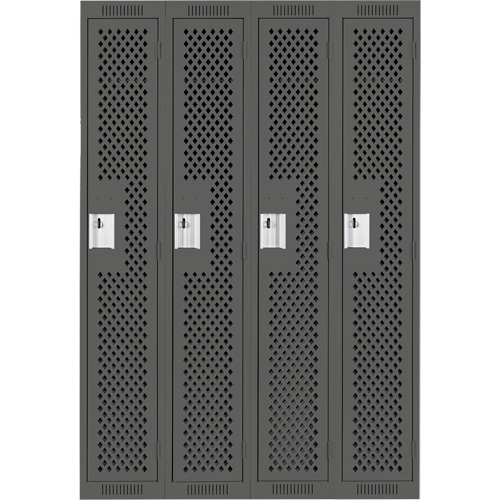 Clean Line Lockers, Bank of 4, 48" x 12" x 72", Steel, Charcoal, Rivet (Assembled), Perforated NTL Industrial