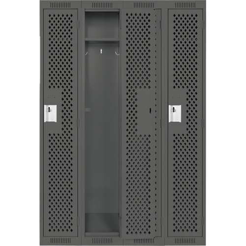 Clean Line Lockers, Bank of 4, 48" x 12" x 72", Steel, Charcoal, Rivet (Assembled), Perforated NTL Industrial