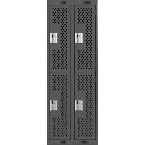 Clean Line Lockers, 2 -tier, Bank of 2, 24" x 12" x 72", Steel, Charcoal, Rivet (Assembled), Perforated NTL Industrial